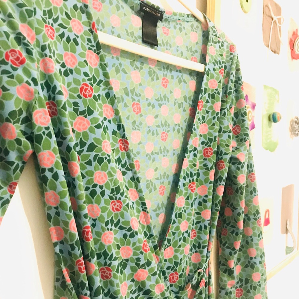 BCBGMaxAzria Green and Pink Floral Dress